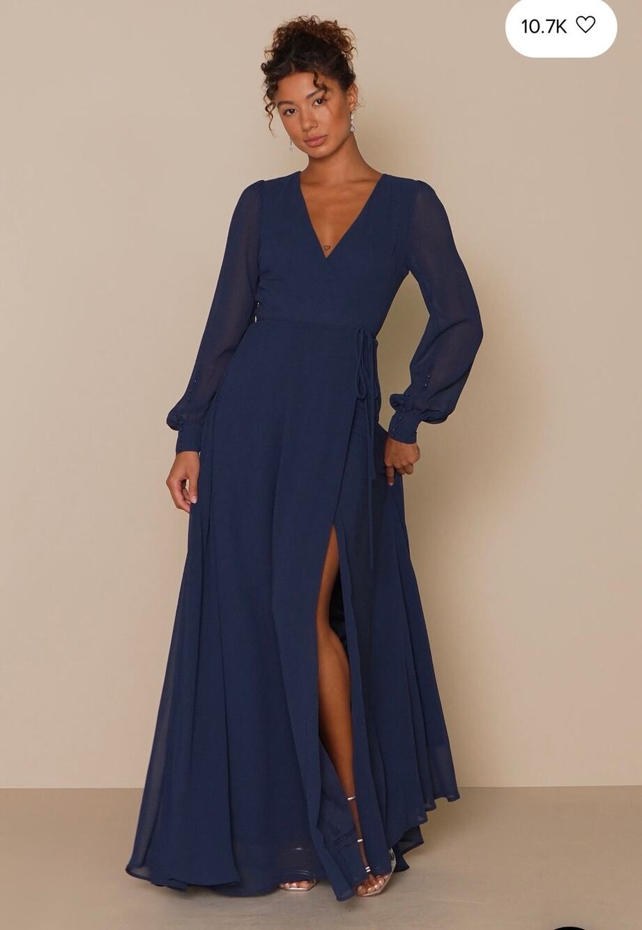 Lulus My Whole Heart Dark Navy Blue Long Sleeve Wrap Dress Size 1X MSRP $99